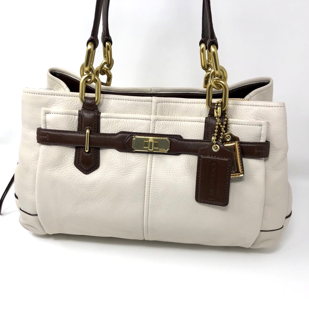 COACH LEATHER BAG - BONE/BROWN COLOR